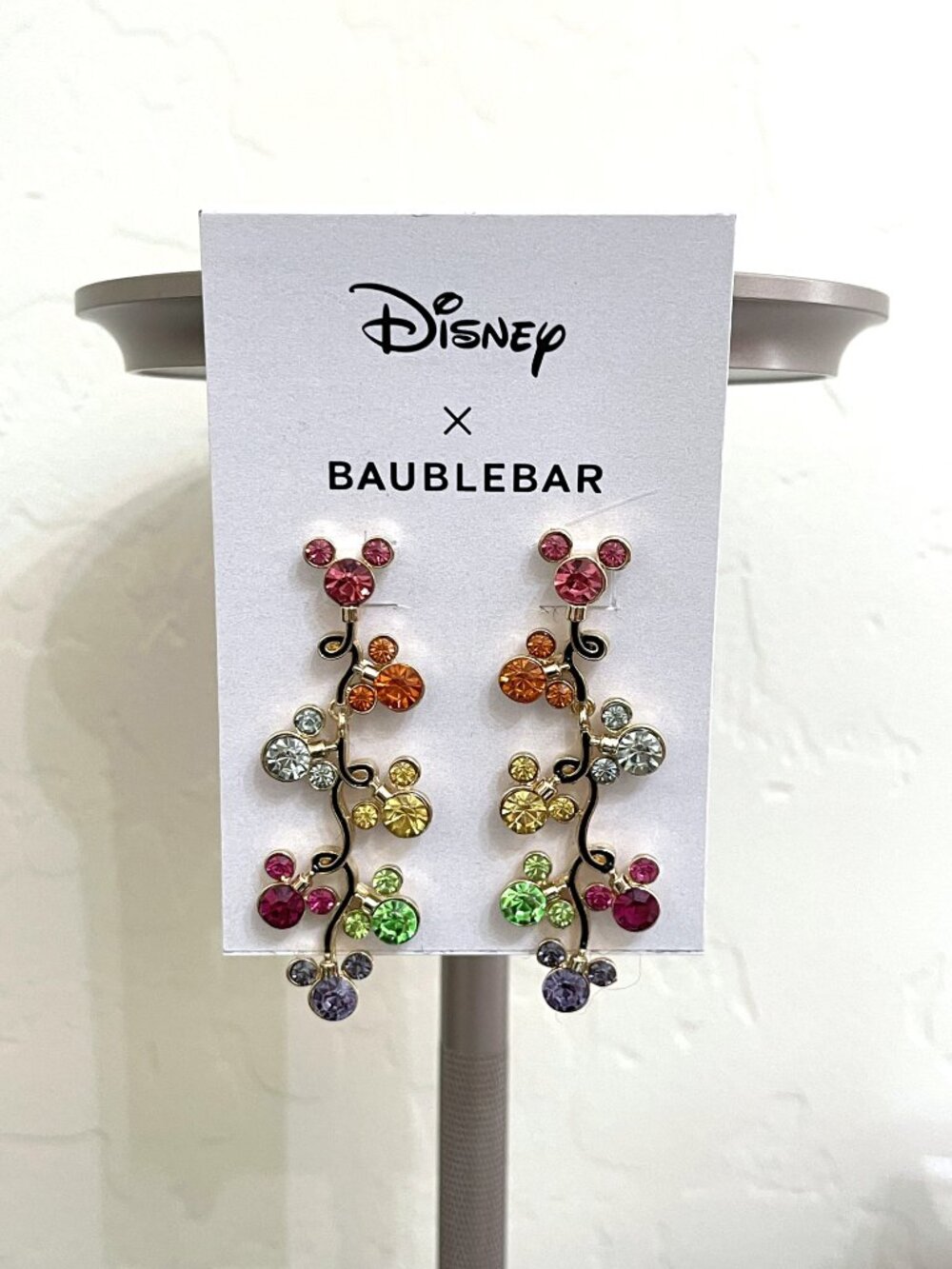 New Disney BaubleBar Earrings Mickey Mouse Gold Gems Crystals Pierced
